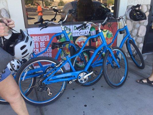 Bikes-hard at work...finding a great place to have lunch BY BIKE!