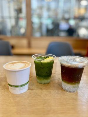 Caramel Latte, Yuzu Matcha Tonic, Espresso Tonic