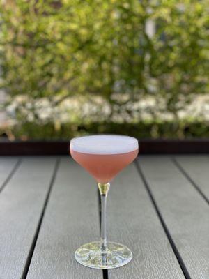 Spicy Cotton Candy cocktail, featuring a house spicy strawberry syrup sourced with Aichele Farms strawberries.