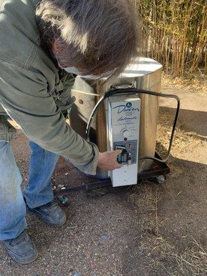 A helpful visit from Pat who mentioned something about a 
 'draft inducer motor', a 'magnahelic gauge'...