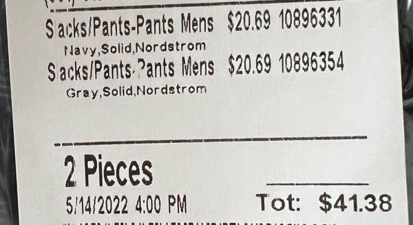 Charges for both pants.