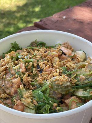 3 proteins, plus jalapeno and them garlic crisps! OH 1/2 rice and 1/2 salad.