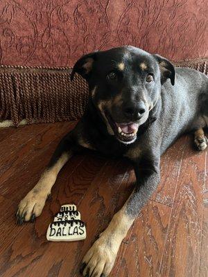 Dallas with his custom cookie