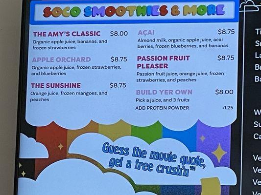 Smoothies & such menu