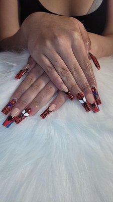 Spider men acrylic nails