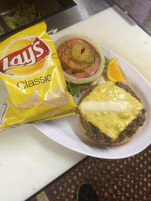 Cheese burger and chips- Sands Cafe