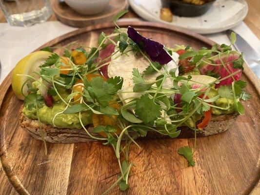 Avocado toast with poached egg.