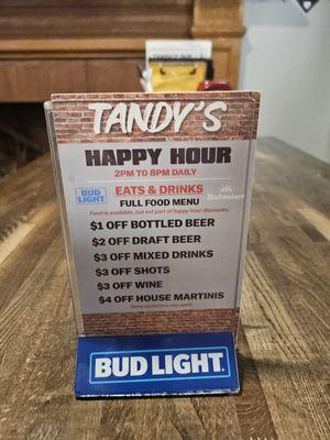 Happy hour menu