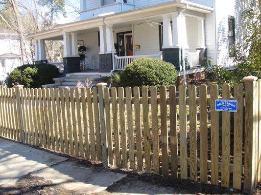 Pressure treated dog ear picket fence