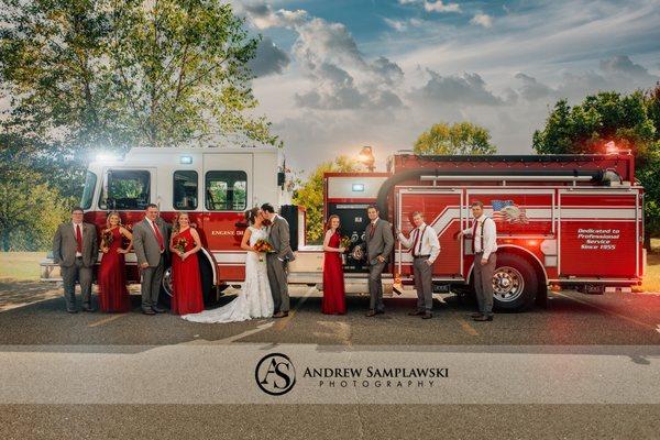 Wedding Party with Fire Engine Andrew Samplawski