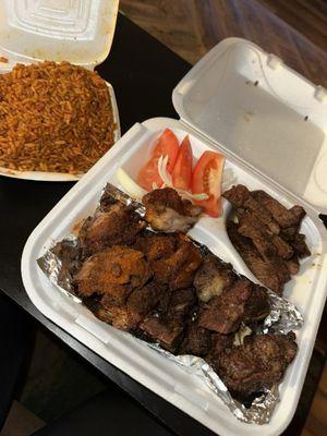 Suya Heaven (Beef,Debee & Turkey nuckles) with Jollof Rice