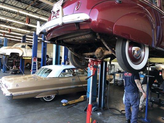 Transmission swap on this classic Chevy... Drop your car or transmission off and we'll rebuild. Fast turn around times.....