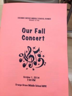 Fall music concert. 6 & 7 grade band.