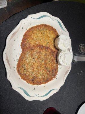 Two of the 4 potato pancakes I was served.