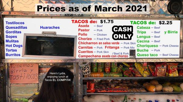 March 2021 Prices & Menu (CASH ONLY)