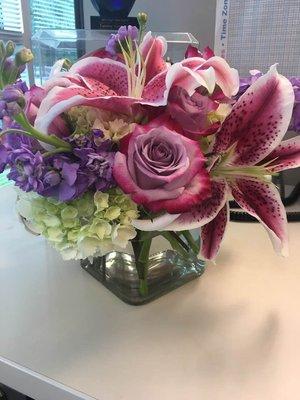 Beautiful flower arrangement from the Brentwood Flower Shoppe. Especially, look at the rose!