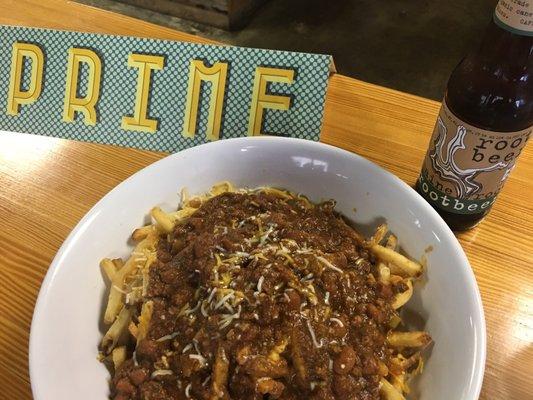 Huge bowl of chili cheese fries for our appetizer! The fries were amazing and chili was made made with Brisket!