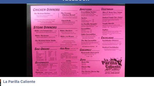 One side of the menu