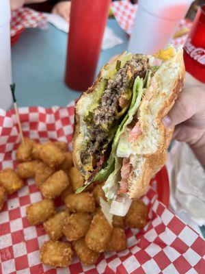 Bacon cheeseburger with tater tots