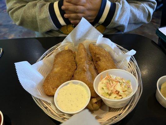 Fish and Chips, Coleslaw and tartar sauce