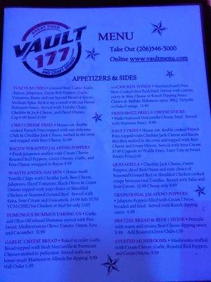 Appetizer menu