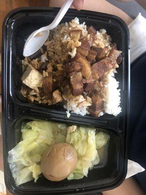 Braised pork bento box. How come pork gets a tea egg?