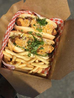 Two fried chicken tender rolls, w/seasoned fries