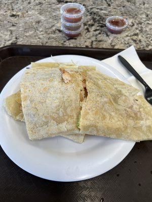 A giant shrimp quesadilla