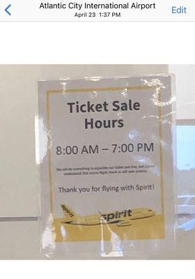 Photo of the ticket sale hours back in April. Currently there is no sign posted but times have changed from 9A-1P.