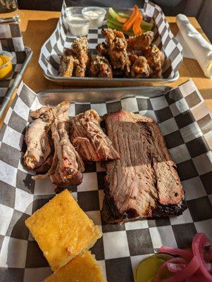 Brisket, pulled pork and corn bread