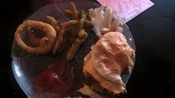 Burger, onion rings and deep fried green beans, they were all awesome!