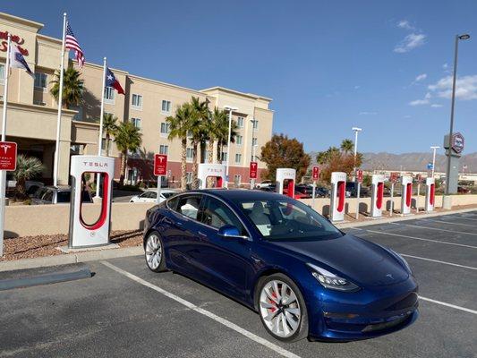 El Paso, Texas :  8 Tesla supercharger stations. 150 kW Max.  Using 2A  - charging at 104 kW and sole Tesla charging.