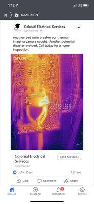 Another dangerous panel found with our thermal imaging camera! Call today for a 10 point home inspection just $69.00