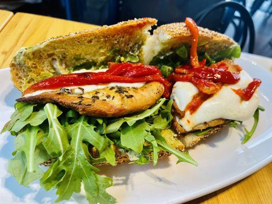 Perfect for sharing - Grilled lemon chicken sandwich on baked italian sesame baguette ($13)