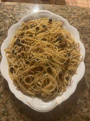 Licini Guanciale in fridge case - here a carbonara with it. Aka bacon, egg and cheese spaghetti.