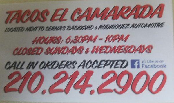 Tacos el camarada les agradece su preferencia .. thank you!!