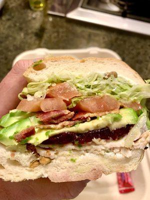 The Gobbler on baguette w/ avocado and bacon - an incredible sandwich!