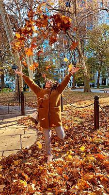 Wait, we can't leave I need to play in these leaves right quick