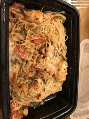 Angel hair pasta with shrimp, so good!