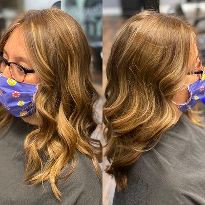 Balayage with blonde and brunette pieces