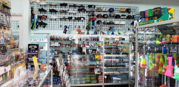 vast display of pipes and vapes