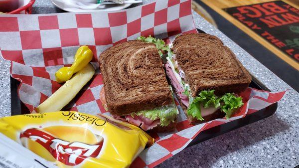 Pastrami sandwich on marbled rye