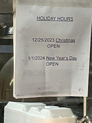 2023 Holiday Hours