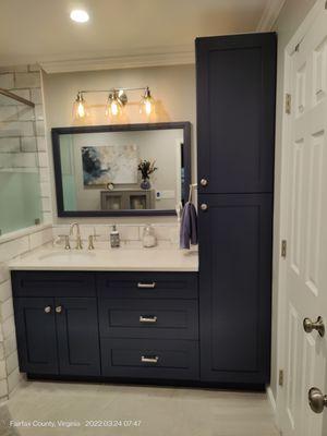 Fancy and functional cabinets and quartz counter top fit perfectly!