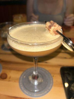 Dulce De Leche Espresso Martini  tiny churro garnish! How cute!