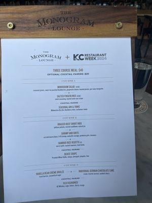 Restaurant week menu 2024