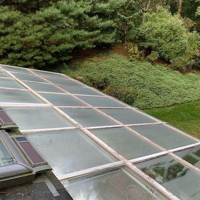 Dirty, DIRTY roof windows on a sunroom that pretty much because a moonroom because they were so dirty!