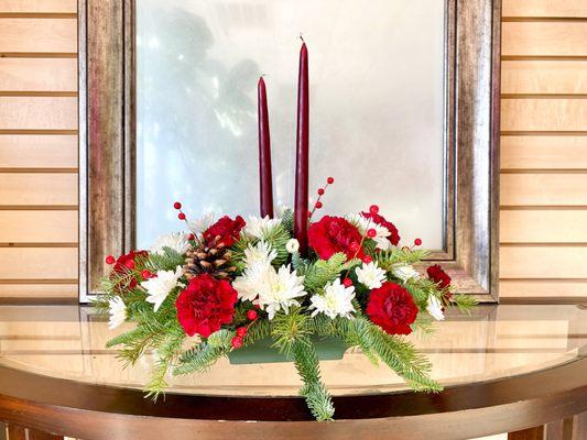 Christmas centerpiece with tapered candles