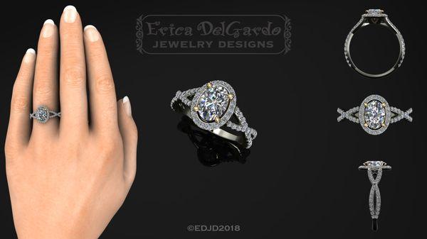 Custom designed, two tone engagement ring.