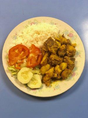 Curry Chicken w/ White Rice + Side Salad